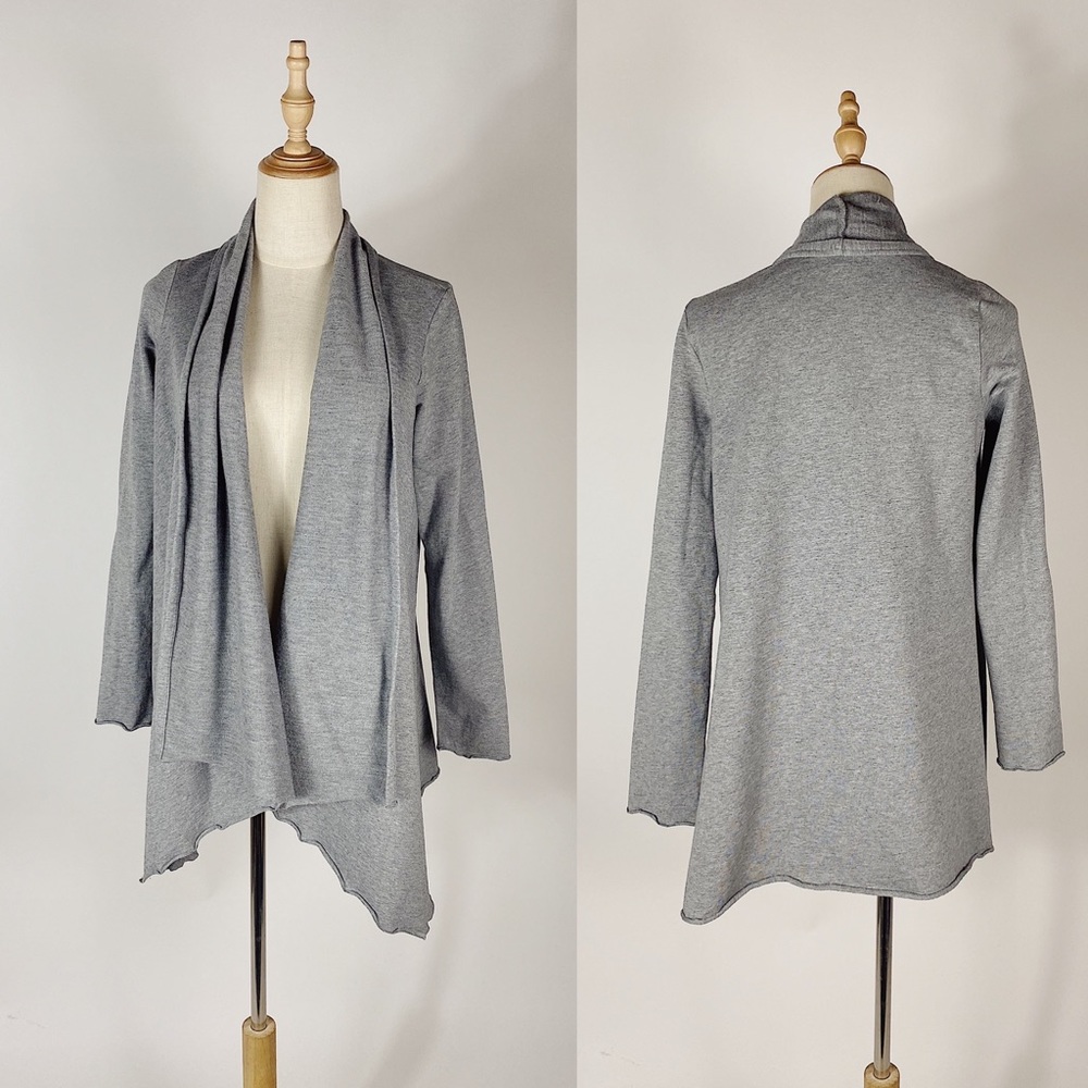 J JILL Gray Stretch Knit Open Front Drapey Cardigan small